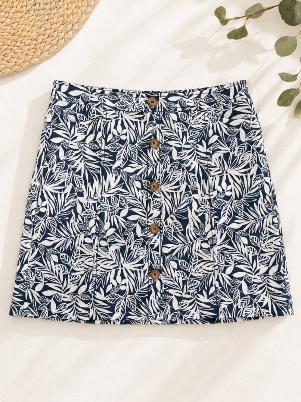 LOFT Blue White Tropical Floral Mini Skirt Lined Pockets Size 6